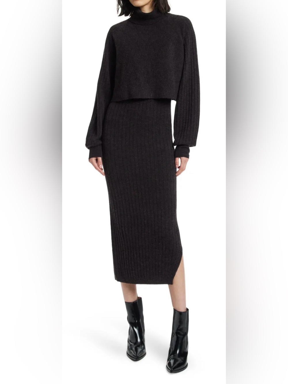 EUC All Saints Margot Ribbed Dress & Turtleneck Set in Brown size M